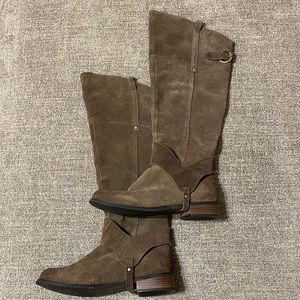 Brown suede leather riding boots